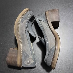 VINTAGE Y2K LONDON UNDERGROUND SUEDE CANVA PLATFORM CHUNKY HEEL LOAFERS SIZE 7.5